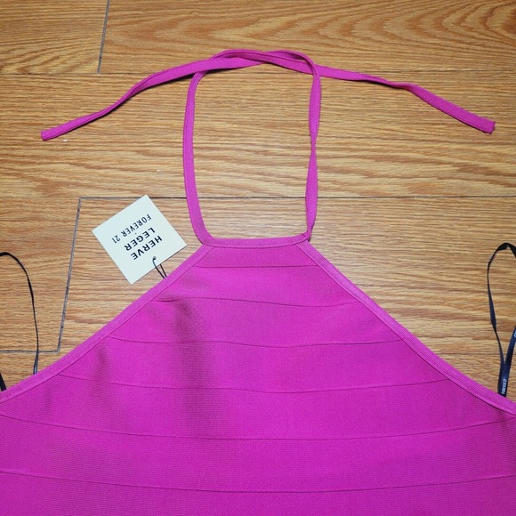 Herve Leger x Forever 21 *LIMITED EDITION* Pink Bandage Knit Halter Crop Top XXL - Picture 3 of 13